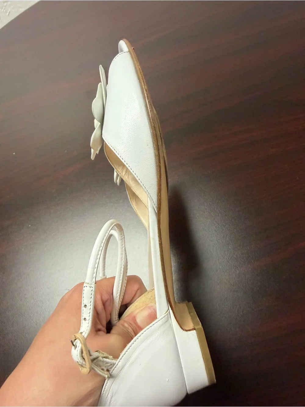 Vintage CHANEL White Leather Camellia Flower Sandals Size 37 Made in Italy